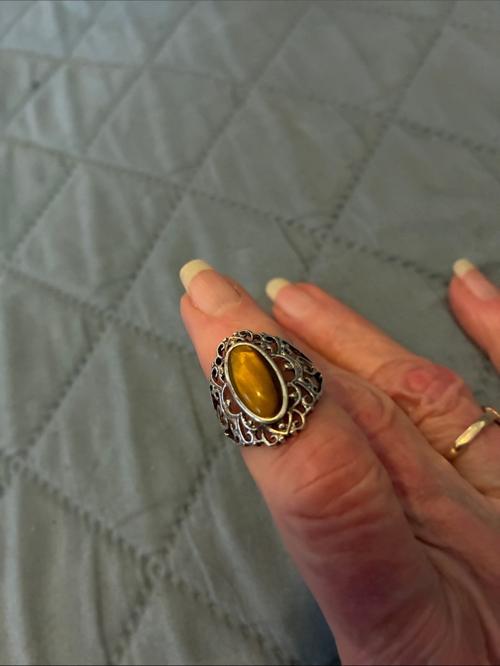 Sterling Silver Filigree Ring with Tiger’s Eye Oval Stone